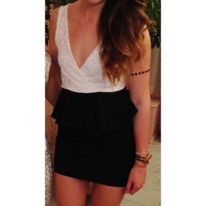 Peplum white lace and black skirt dress Sz med